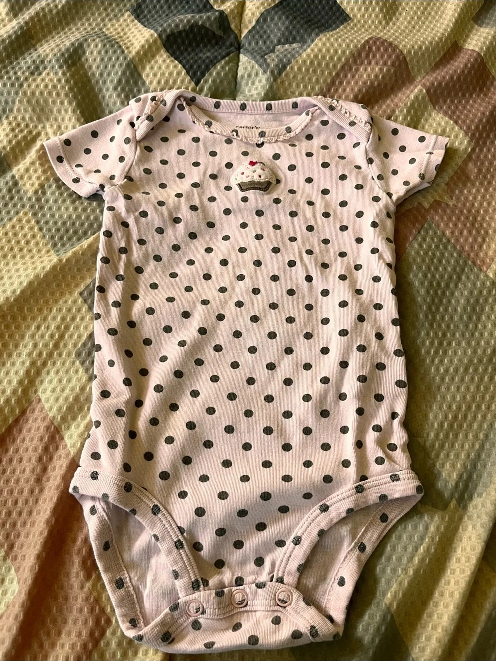 Carter's Light Pink Polka Dot Bodysuit with Cupcake Applique